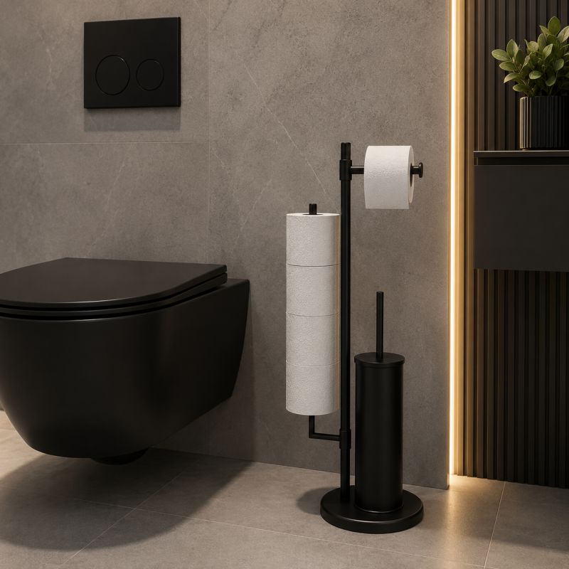 Stojak WC Estiva Round Black czarny mat 3w1 uchwyt na papier rolki i szczotka WC 1 szt.