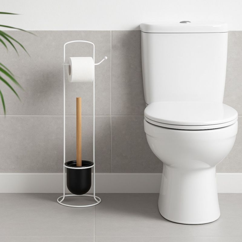 Stojak z uchwytem na papier toaletowy i szczotka wc HowHomely biały 57 cm 1 kpl.
