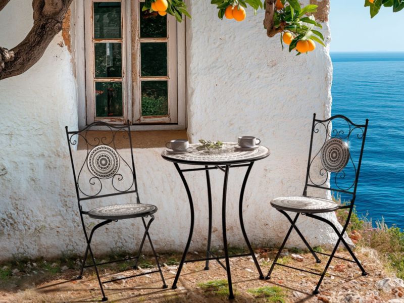 Stolik bistro Comiso 60 cm 60 cm Metal Czarny/ biały 1 szt.