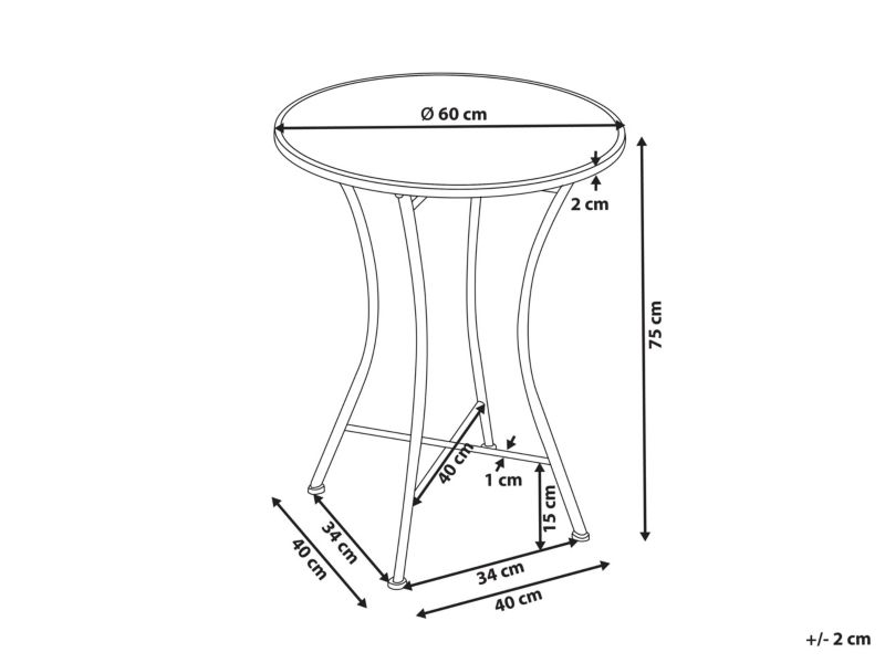 Stolik bistro Comiso 60 cm 60 cm Metal Czarny/ biały 1 szt.
