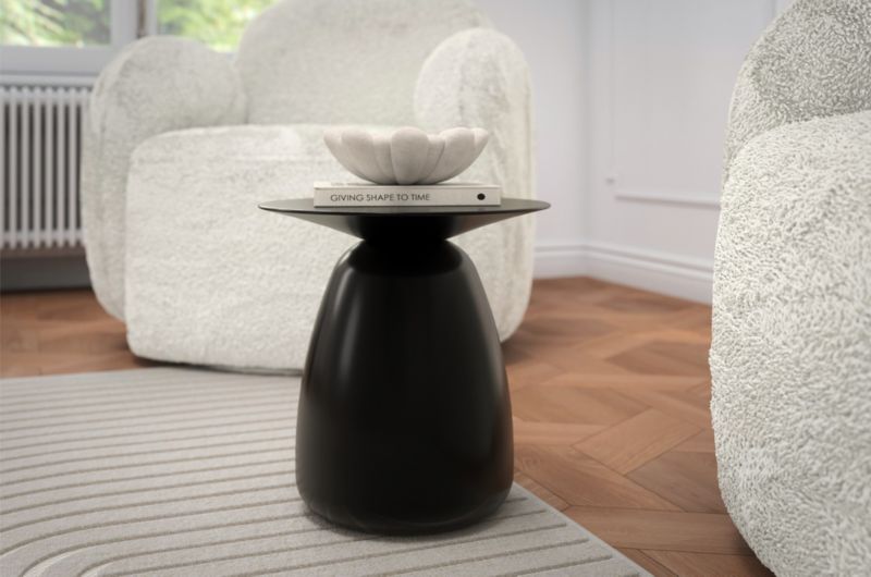 Stolik drewniany Kayani Baobab 34 śr. 33 cm czarny 1 szt.