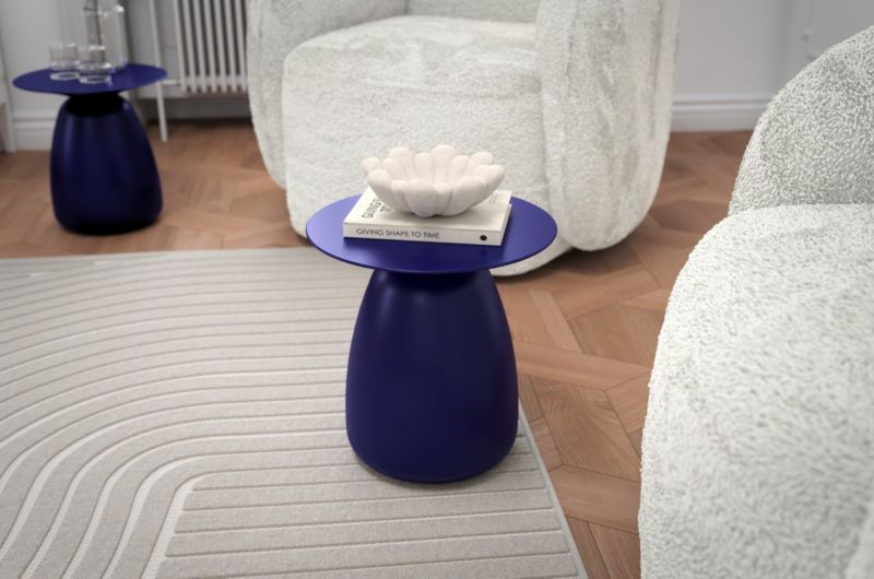 Stolik drewniany Kayani Baobab 34 śr. 33 cm granatowy 1 szt.