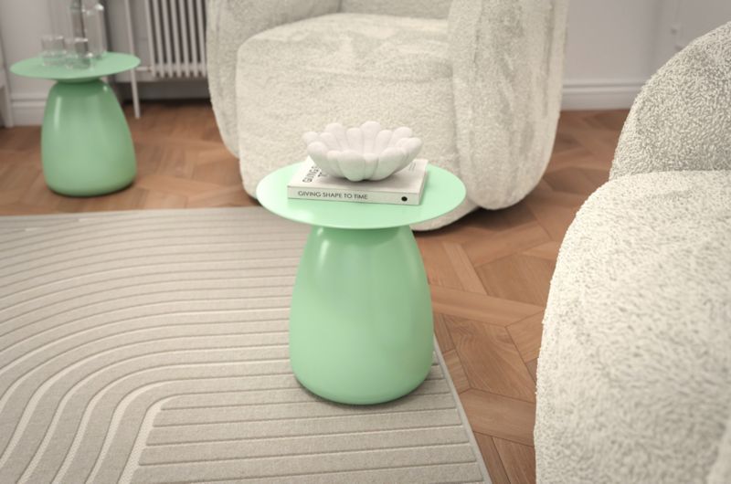 Stolik drewniany Kayani Baobab 34 śr. 33 cm pudrowa zieleń 1 szt.