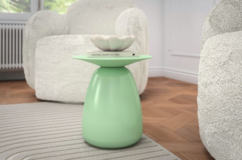 Stolik drewniany Kayani Baobab 34 śr. 33 cm pudrowa zieleń 1 szt.