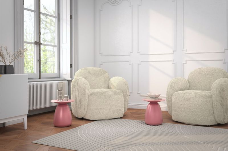 Stolik drewniany Kayani Baobab 34 śr. 33 cm pudrowy róż 1 szt.