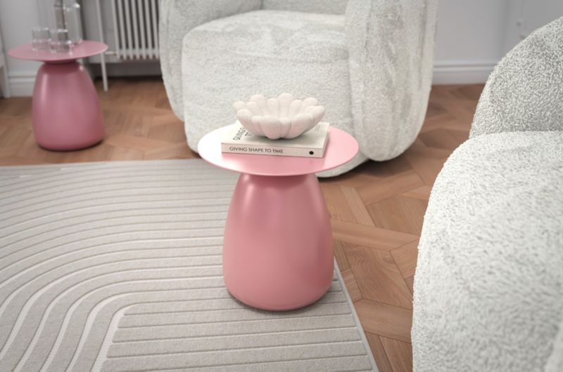 Stolik drewniany Kayani Baobab 34 śr. 33 cm pudrowy róż 1 szt.