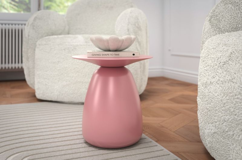 Stolik drewniany Kayani Baobab 34 śr. 33 cm pudrowy róż 1 szt.