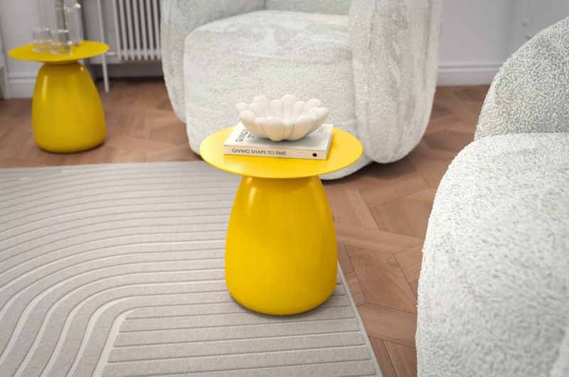 Stolik drewniany Kayani Baobab 34 śr. 33 cm żółty 1 szt.