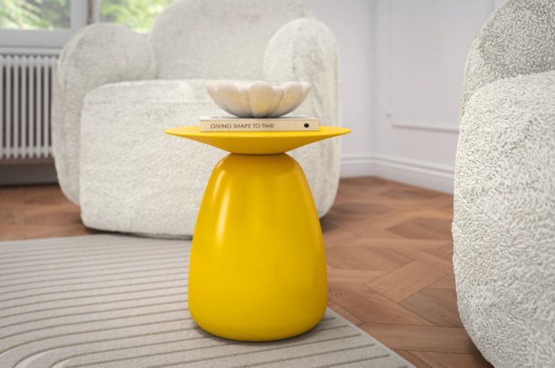 Stolik drewniany Kayani Baobab 34 śr. 33 cm żółty 1 szt.