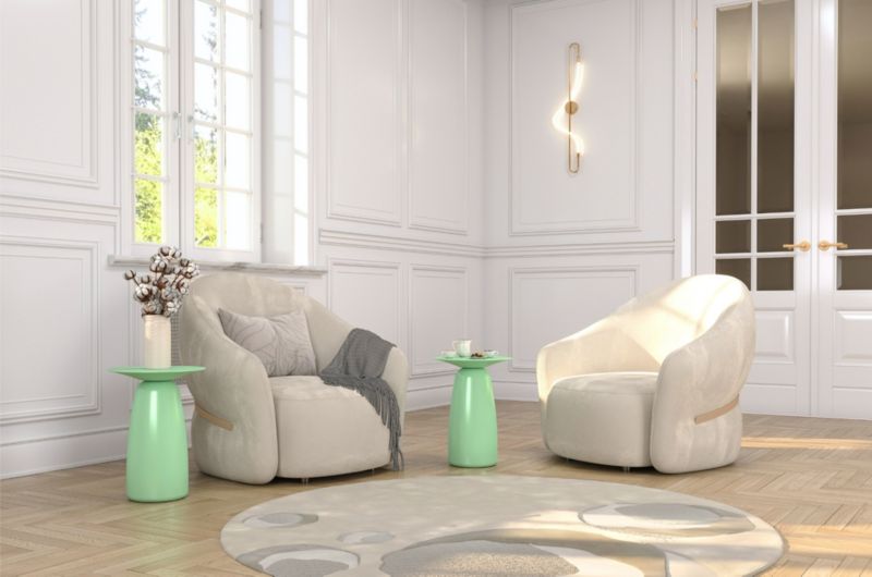 Stolik drewniany Kayani Baobab 44 śr. 32 cm pudrowa zieleń 1 szt.