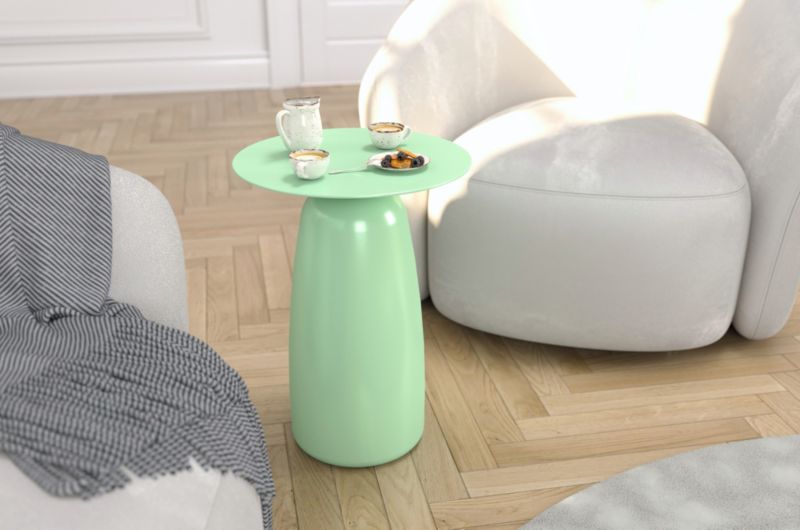 Stolik drewniany Kayani Baobab 44 śr. 32 cm pudrowa zieleń 1 szt.