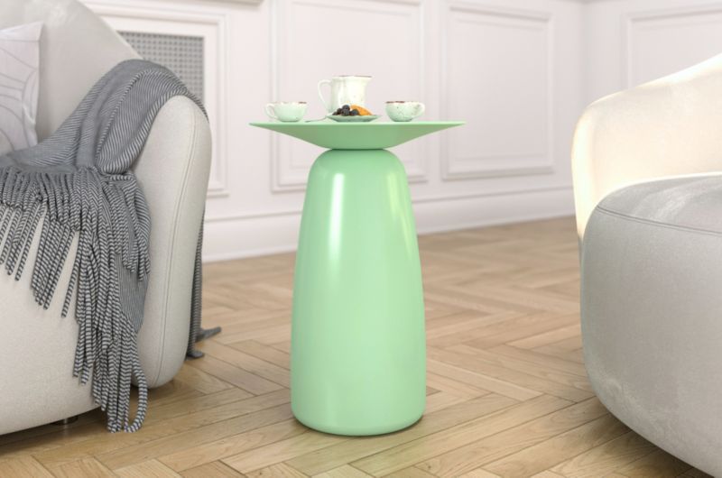 Stolik drewniany Kayani Baobab 44 śr. 32 cm pudrowa zieleń 1 szt.