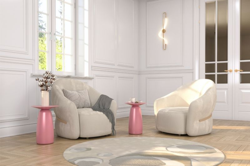 Stolik drewniany Kayani Baobab 44 śr. 32 cm pudrowy róż 1 szt.