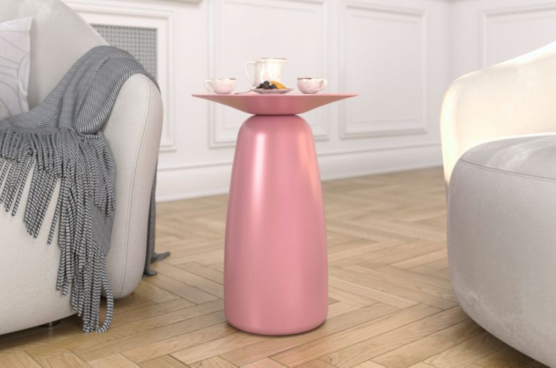 Stolik drewniany Kayani Baobab 44 śr. 32 cm pudrowy róż 1 szt.