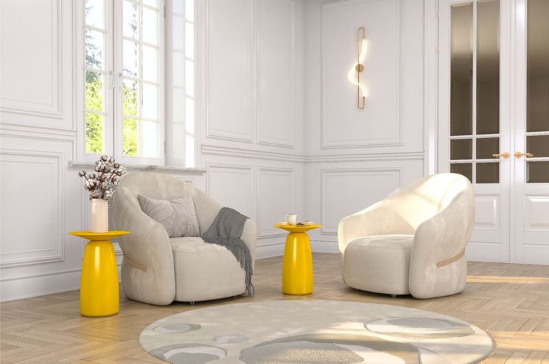 Stolik drewniany Kayani Baobab 44 śr. 32 cm żółty 1 szt.