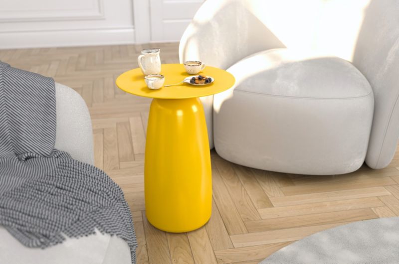 Stolik drewniany Kayani Baobab 44 śr. 32 cm żółty 1 szt.