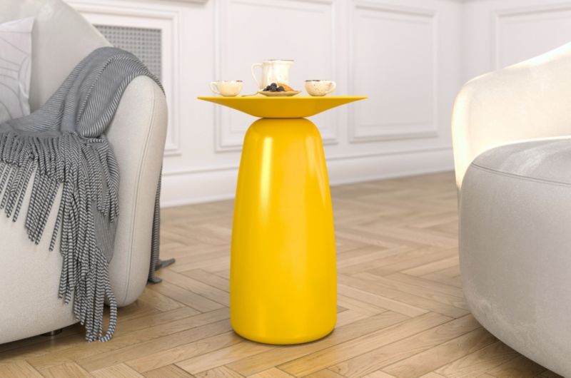 Stolik drewniany Kayani Baobab 44 śr. 32 cm żółty 1 szt.