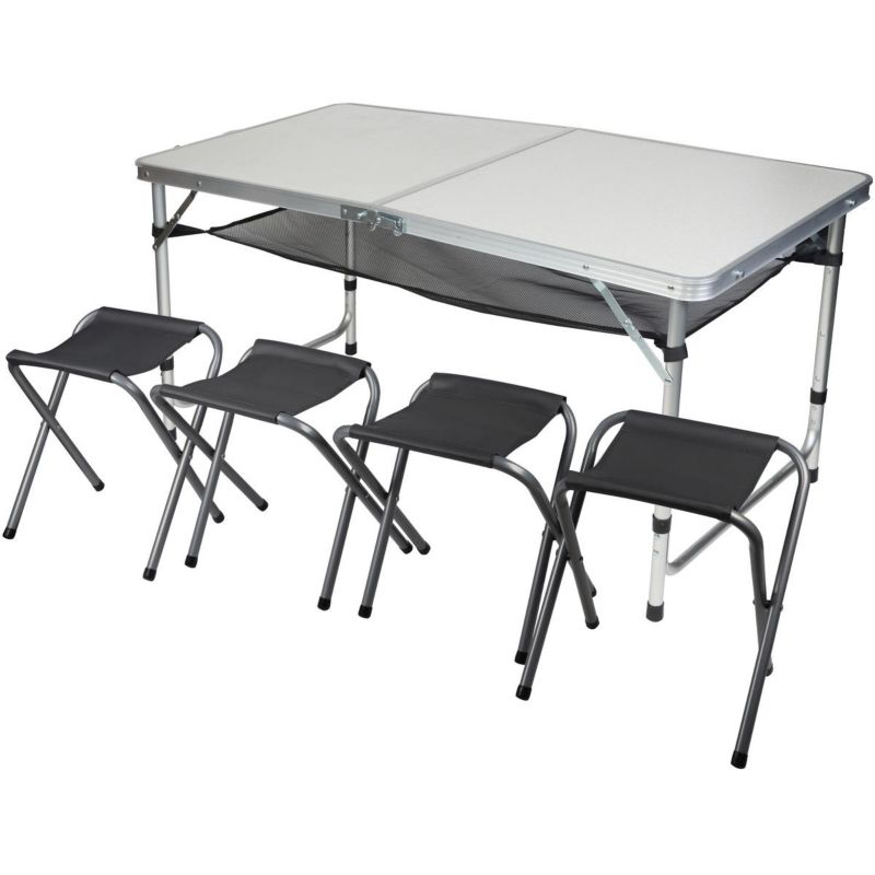 Stolik Enero Camp turystyczny składany kempingowy 120X60X70/62/55cm 4 krzesła i półka 1kpl