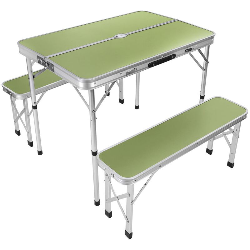 Stolik Enero Camp turystyczny składany kempingowy 90X60X70cm i 2 ławki 87X23X39cm  zielony 1kpl