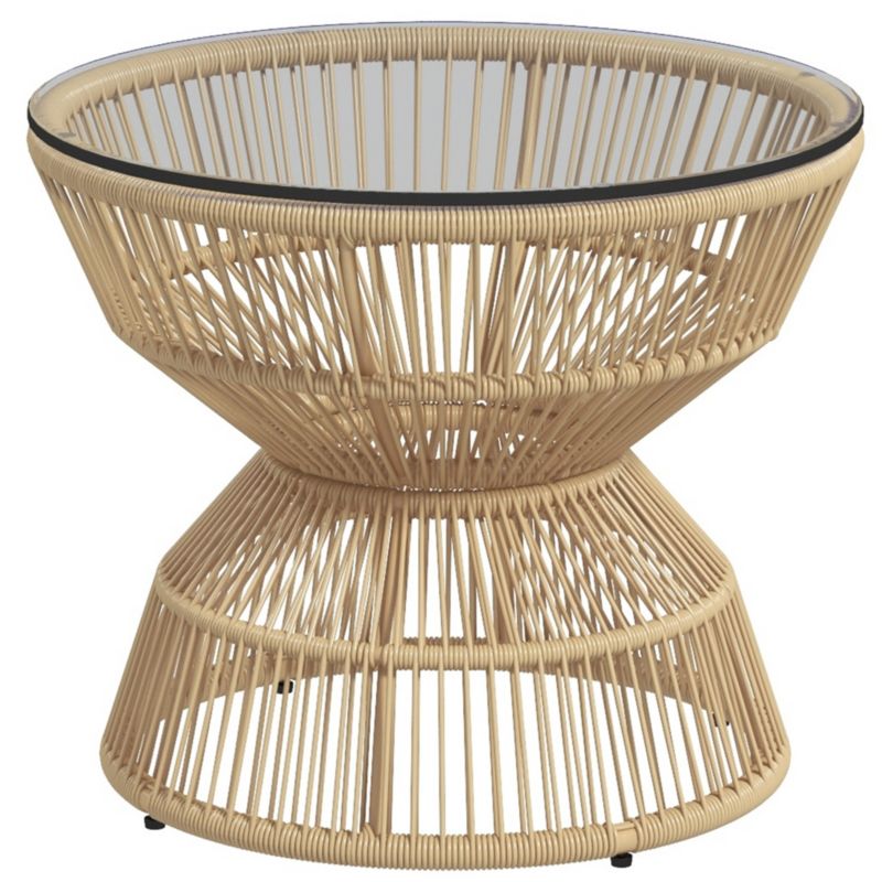 Stolik kawowy Artdesign styl Boho stolik balkonowy z rattany bezowy szklany blat  60 cm x 60 cm x 50 cm 1 szt.