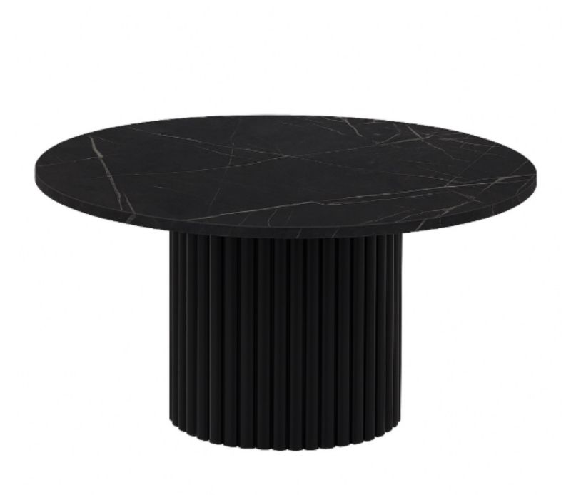 Stolik kawowy Sepro meble Okrągły stokil kawowy Riko 75 cm ryflowana podstawa metalowa- Marmur czarny 1 szt.
