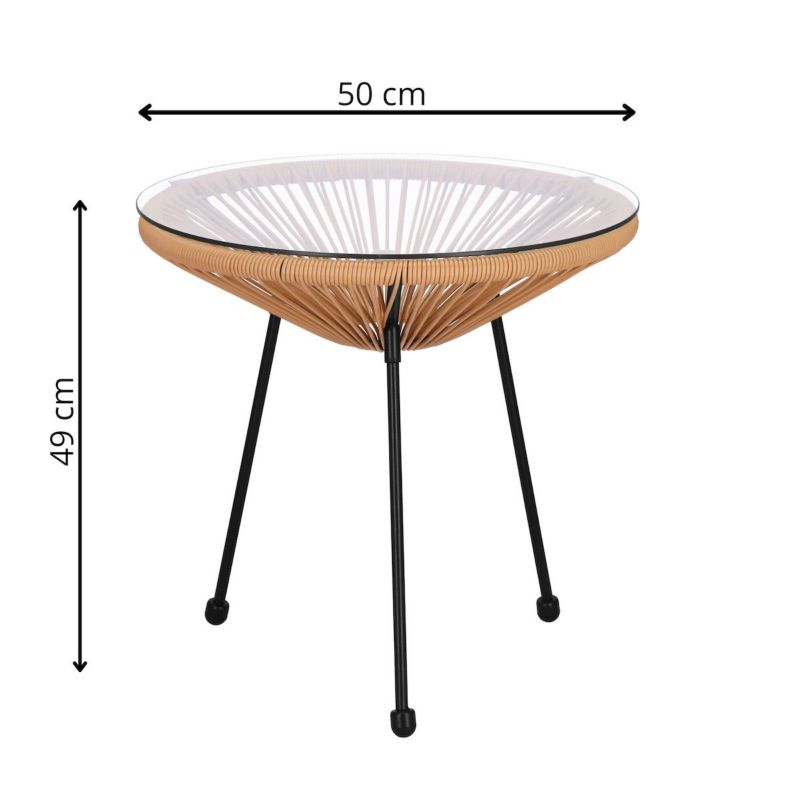 Stolik kawowy Springos tarasowy rattanowy blat szkło hartowane 50 cm okrągły beżowy 1 szt.
