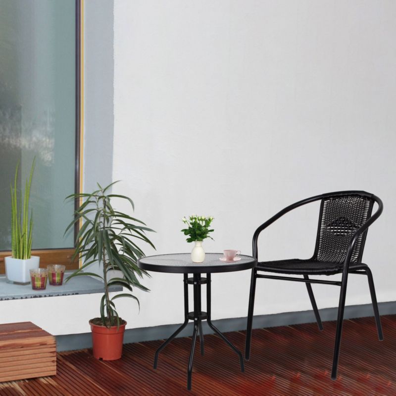 Stolik ogrodowy Springos okrągły na balkon metal i szkło czarny 1 szt.