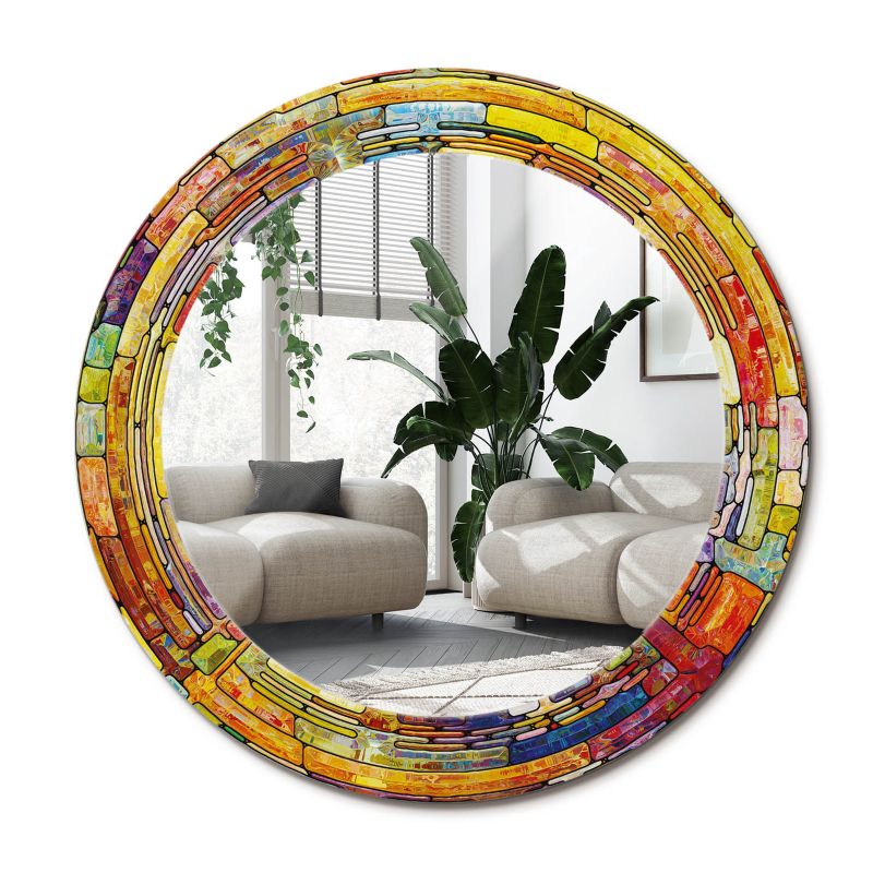 Stylowe okrągłe lustro ścienne z nadrukiem Wallfluent fi70 cm Kolorowy witraż 1 szt.