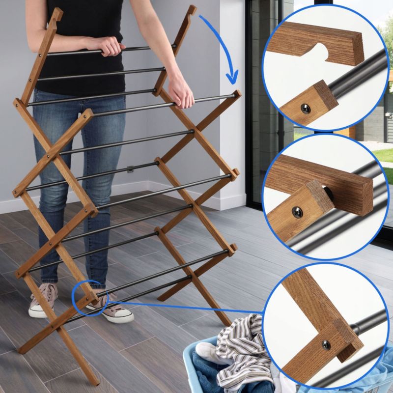 Suszarka Na Pranie KADAX Pionowa Drewniana Bieliznę + Stojak