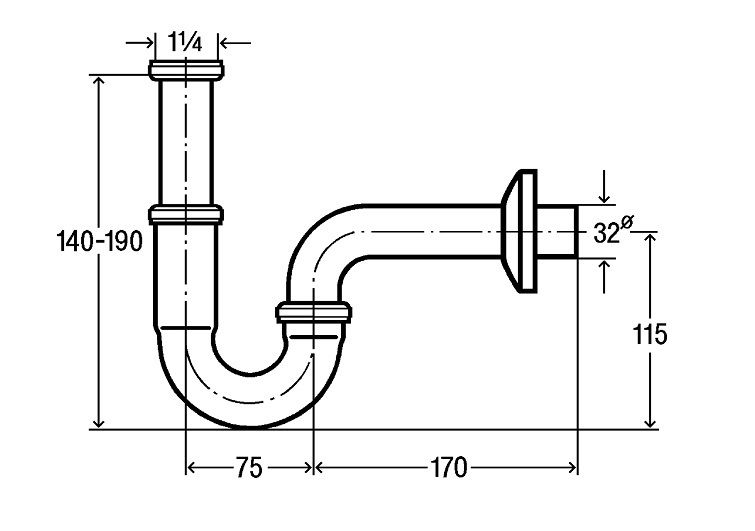 Syfon rurowy Viega 1 1/4" x 32 mm mosiądz chromowany 1 szt.
