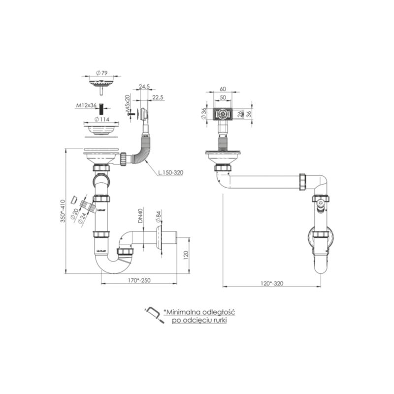 Syfon zlewozmywaka 1-komorowego Tycner sitko inox