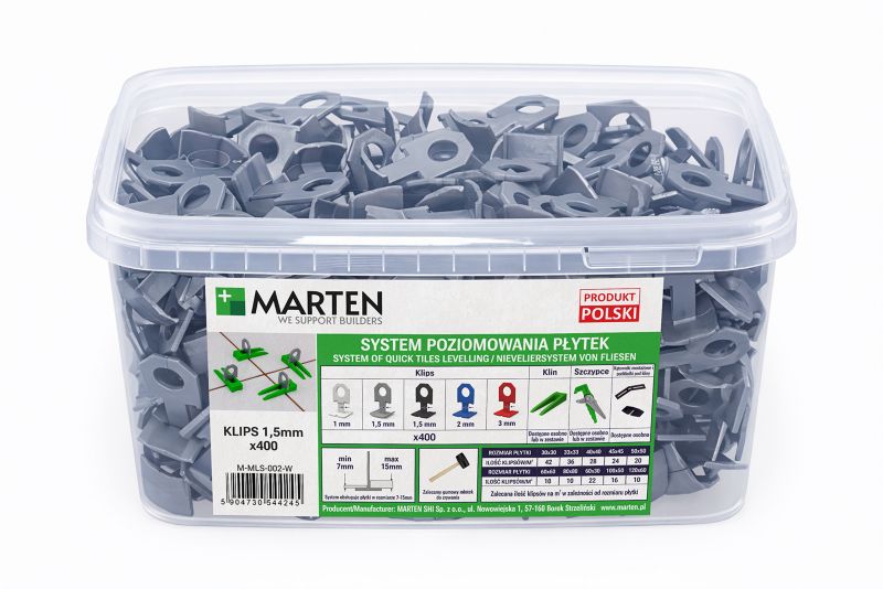 System poziomowania płytek MARTEN MLS klips szary 1,5 mm 400 szt.
