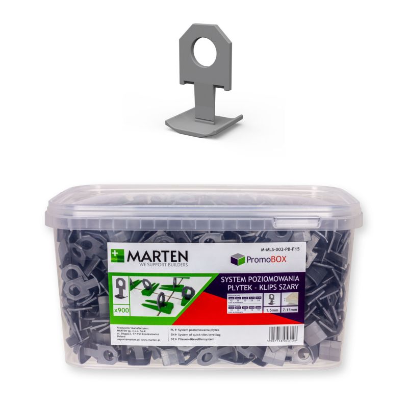 System poziomowania płytek MARTEN MLS klips szary 1,5 mm wiadro 900 szt.