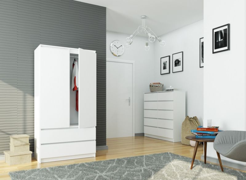 Szafa Akord 90x51x180 cm 2 drzwi 2 szuflady 4 półki biały mat 1 szt.