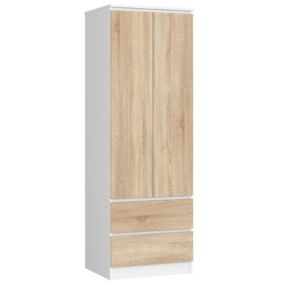 Szafa Akord S60 Biała 60 cm 2 drzwi 2 szuflady kolor Dąb Sonoma mat 1 półka 60x51x180 cm 1 szt.