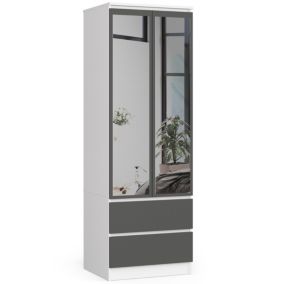Szafa Akord S60 Biała 60 cm z lustrem 2 drzwi 2 szuflady kolor Grafit Szary mat 1 półka 60x51x180 cm 1 szt.