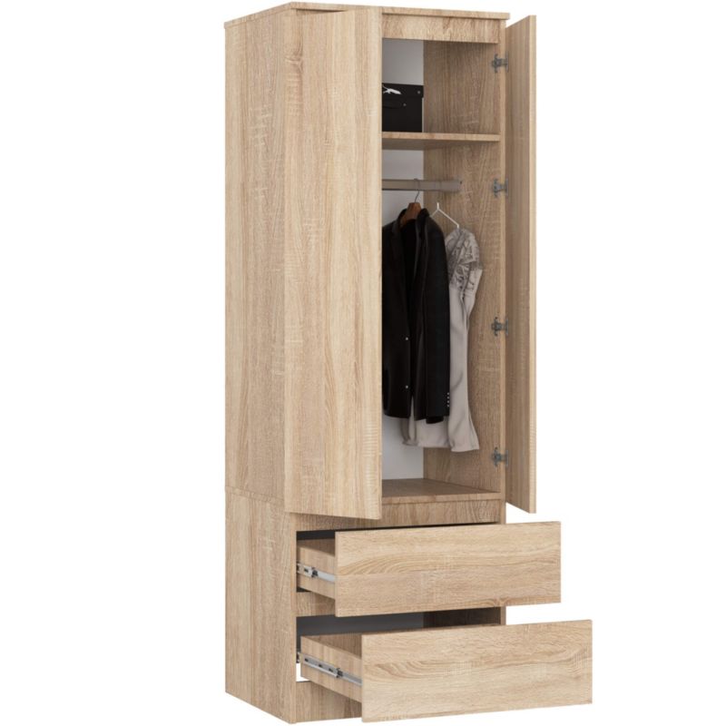 Szafa Akord S60 Dąb Sonoma 60 cm 2 drzwi 2 szuflady kolor Dąb Sonoma mat 1 półka 60x51x180 cm 1 szt.