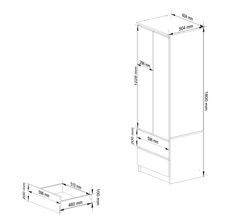 Szafa Akord S60 Dąb Sonoma 60 cm 2 drzwi 2 szuflady kolor Dąb Sonoma mat 1 półka 60x51x180 cm 1 szt.