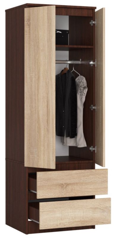 Szafa Akord S60 Wenge 60 cm 2 drzwi 2 szuflady kolor Dąb Sonoma mat 1 półka 60x51x180 cm 1 szt.