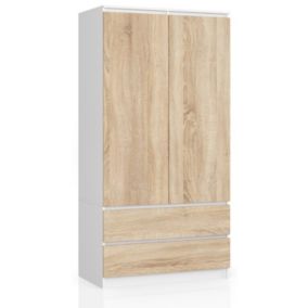 Szafa Akord S90 Biała 90 cm 2 drzwi 2 szuflady kolor Dąb Sonoma mat 4 półki 90x51x180 cm 1 szt.