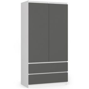 Szafa Akord S90 Biała 90 cm 2 drzwi 2 szuflady kolor Grafit Szary mat 4 półki 90x51x180 cm 1 szt.