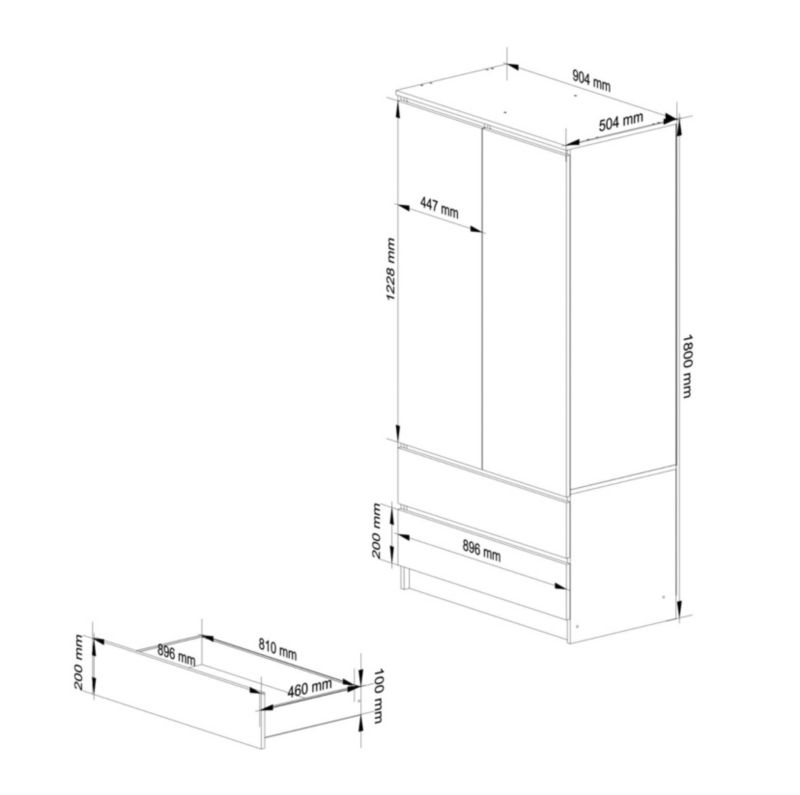 Szafa Akord S90 Dąb Sonoma 90 cm 2 drzwi 2 szuflady kolor Biały mat 4 półki 90x51x180 cm 1 szt.