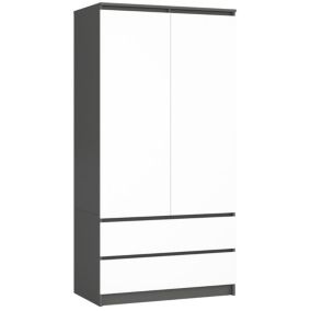 Szafa Akord S90 Grafit Szary 90 cm 2 drzwi 2 szuflady kolor Biały mat 4 półki 90x51x180 cm 1 szt.