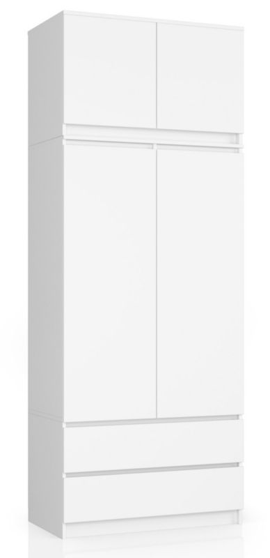 Szafa Akord S90 z nadstawką Biała 90 cm 2 drzwi 2 szuflady kolor Biały mat 6 półek 90x51x234 cm 1 szt.