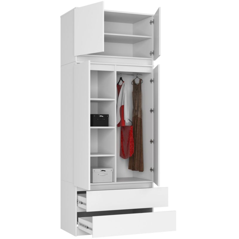 Szafa Akord S90 z nadstawką Biała 90 cm 2 drzwi 2 szuflady kolor Biały mat 6 półek 90x51x234 cm 1 szt.