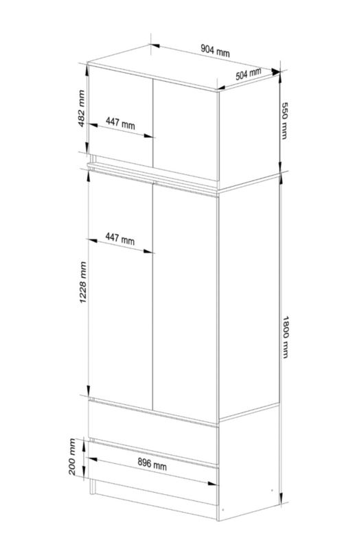 Szafa Akord S90 z nadstawką Biała 90 cm 2 drzwi 2 szuflady kolor Biały mat 6 półek 90x51x234 cm 1 szt.