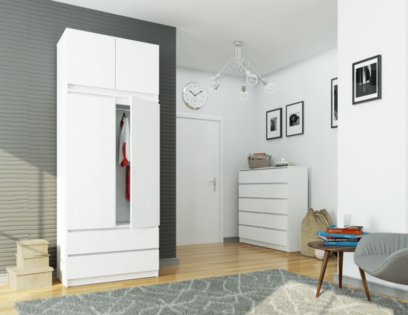 Szafa Akord S90 z nadstawką Biała 90 cm 2 drzwi 2 szuflady kolor Biały mat 6 półek 90x51x234 cm 1 szt.