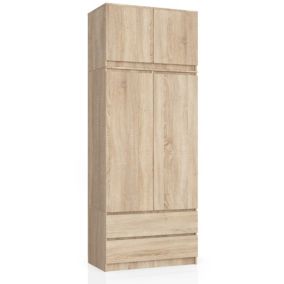 Szafa Akord S90 z nadstawką Dąb Sonoma 90 cm 2 drzwi 2 szuflady kolor Dąb Sonoma mat 6 półek 90x51x234 cm 1 szt.