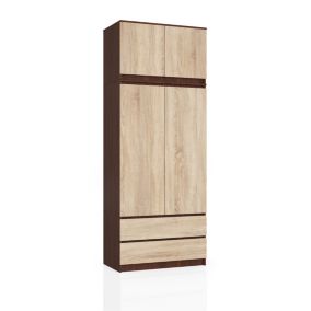Szafa Akord S90 z nadstawką Wenge 90 cm 2 drzwi 2 szuflady kolor Dąb Sonoma mat 6 półek 90x51x234 cm 1 szt.