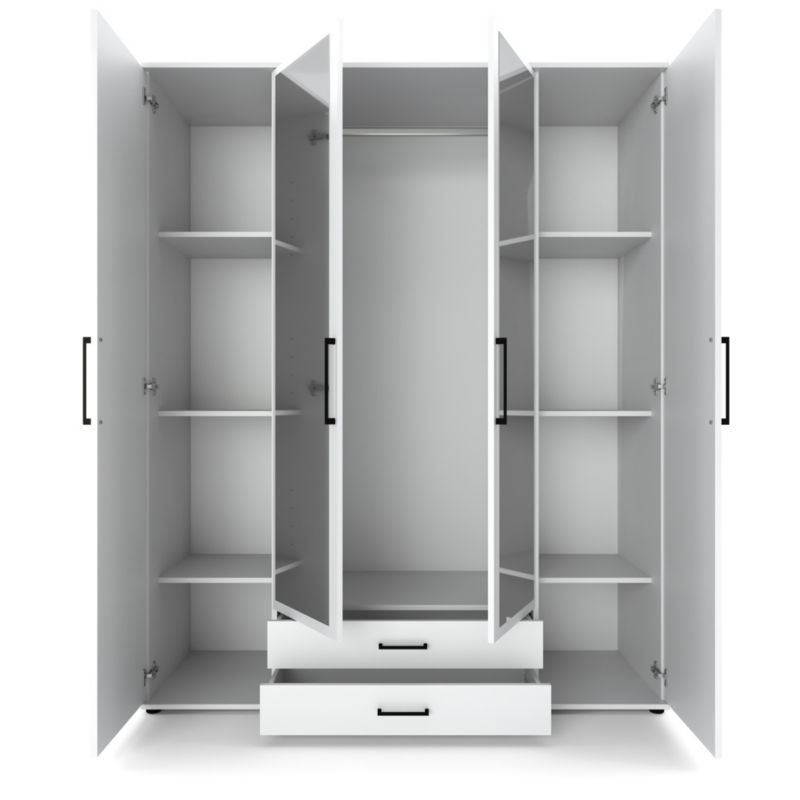 Szafa Biała Stiv-Meble Z Lustrem 160 Cm 4 Drzwi 2 Szuflady 160,2X53,5X196,3 Cm 1 Szt.
